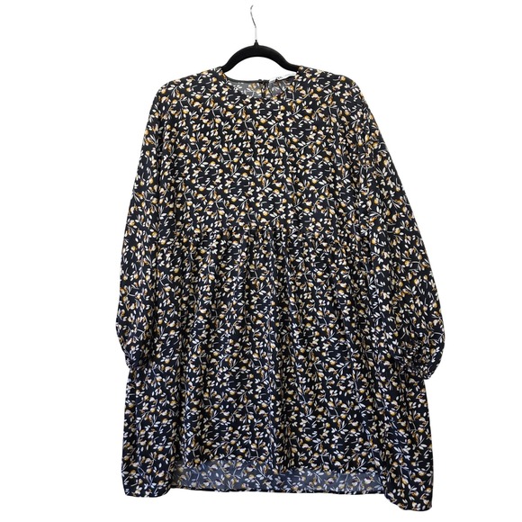 Zara Dresses & Skirts - Zara Womens Floral Babydoll Mini Dress Black Yellow Long Sleeve Size S 4437/290